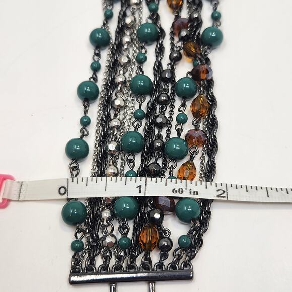 Talbots Multi Chain Beaded Layered Bracelet Gunmetal Gray Teal Brown Boho Chunky - Picture 6 of 6